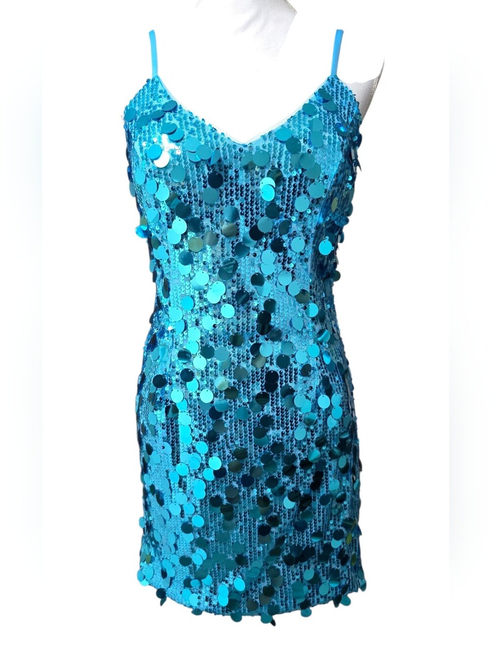 RYANTH Sequin V-Neck Mini Cocktail Dress Blue Medium NWT